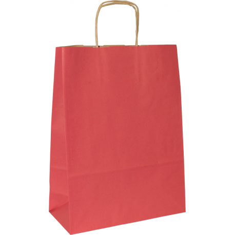 Torba papierowa klockowa czerwona z skrętnymi uchwytami, rozmiar 24x10x32 cm
