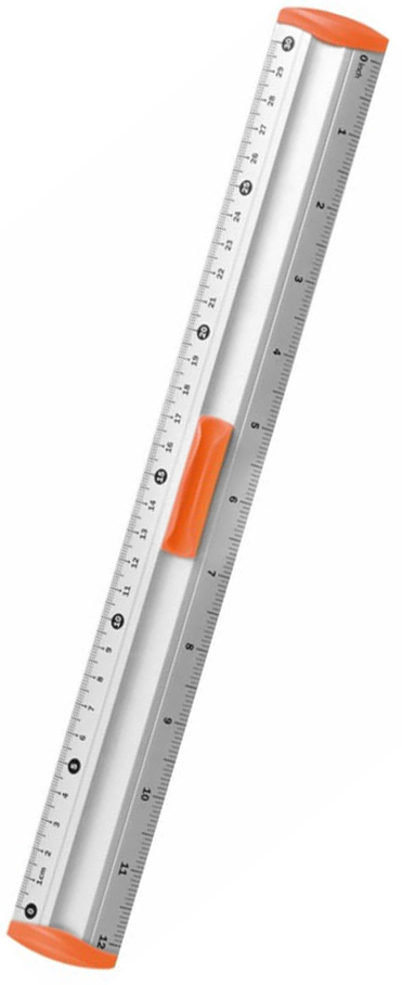Linijka 30 cm aluminiowa z pomarańczowym uchwytem na ołówek i skalą po obu stronach