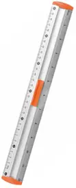 Linijka 30 cm aluminiowa z pomarańczowym uchwytem na ołówek i skalą po obu stronach