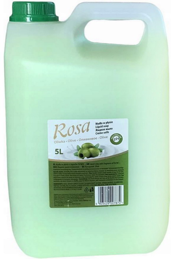 Mydło w płynie Rosa kremowe oliwkowe 5L w plastikowym kanistru z zieloną nakrętką