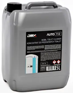 JAX Auto 112 płyn do toalet turystycznych 5L w szarym kanistrze z czarną nakrętką.