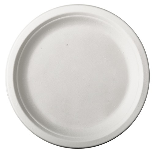 Talerz z trzciny cukrowej 23 cm, okrągły, białego koloru, jednorazowy