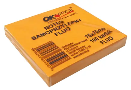 Kostka biurowa samoprzylepna doskonała jest do notowania informacji.
Rozmiar: (75x75mm), bloczek zawiera 100 kolorowych kartek.