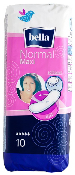 Podpaski BELLA Normal Maxi 10 szt ze skrzydełkami, opakowanie z różowo-niebieskim designem