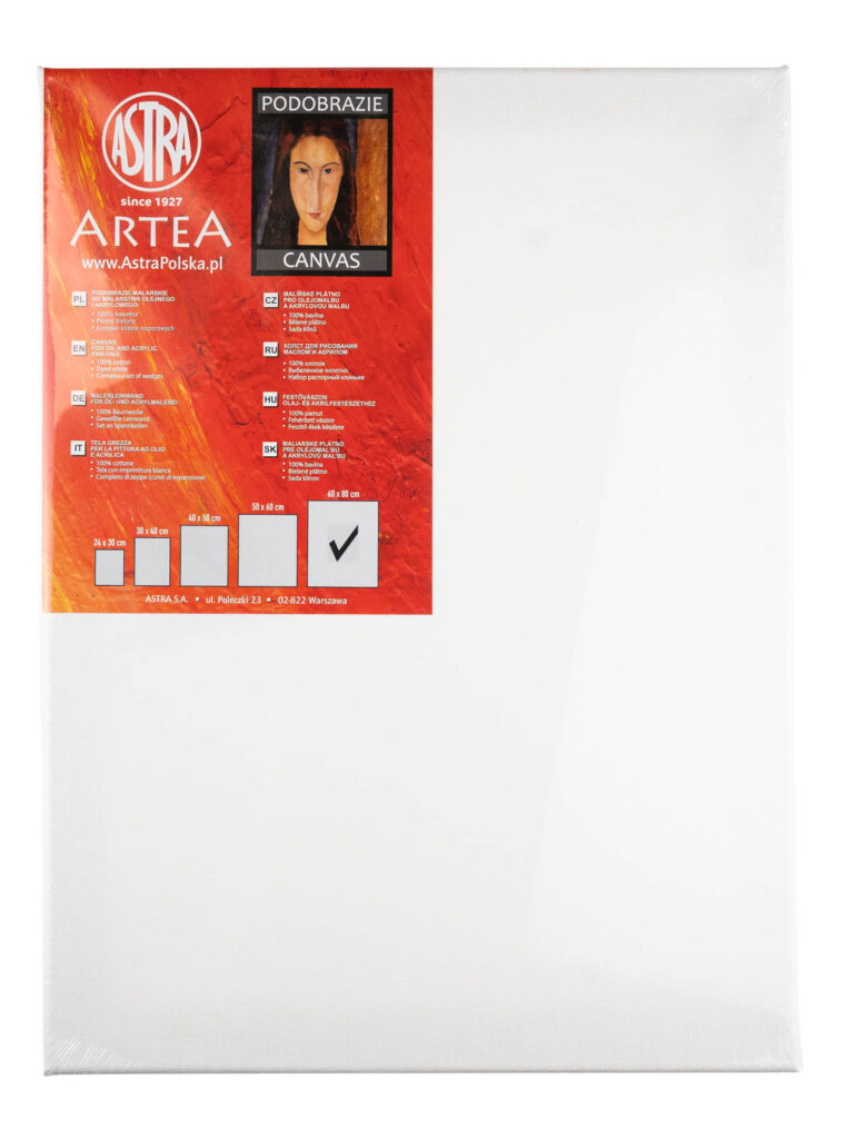 Podobrazie Malarskie 40x50 ASTRA Podobrazie malarskie Artea 40x50 cm w opakowaniu z zaznaczeniem rozmiaru 40x50 na ostatniej pozycji.