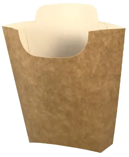 Jednorazowe pudełko papierowe na frytki 200g kraft z uchwytami, opakowanie 100 sztuk.