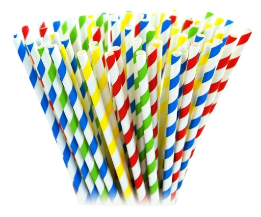 Słomka papierowa fi-8mm / 197mm 100szt PASKI KOLOROWE MIX Rurka prosta do shake`ów o średnicy: 8mm, i długości: 205mm wykonana z papieru w kolorowe paski . Opakowanie zawiera: 100 szt.