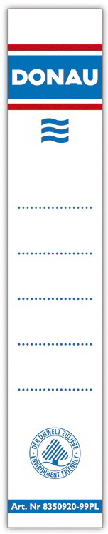 Etykieta wymienna, umożliwiająca ponowne wykorzystanie segregatora. Wymiary: 33/150mm.  Opakowanie zawiera: 20szt.