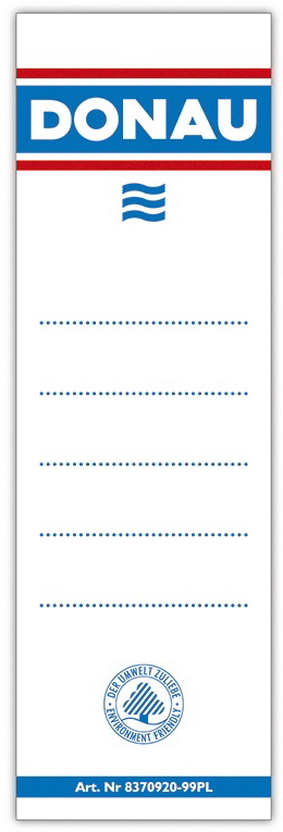 Etykieta wymienna, umożliwiająca ponowne wykorzystanie segregatora. Wymiary: 48/152mm. Opakowanie zawiera: 20szt.
