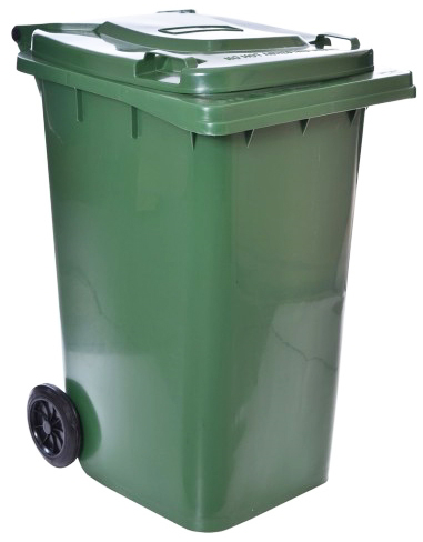 Kosz plastikowy 240L zielony z klapą i kółkami do transportu odpadów