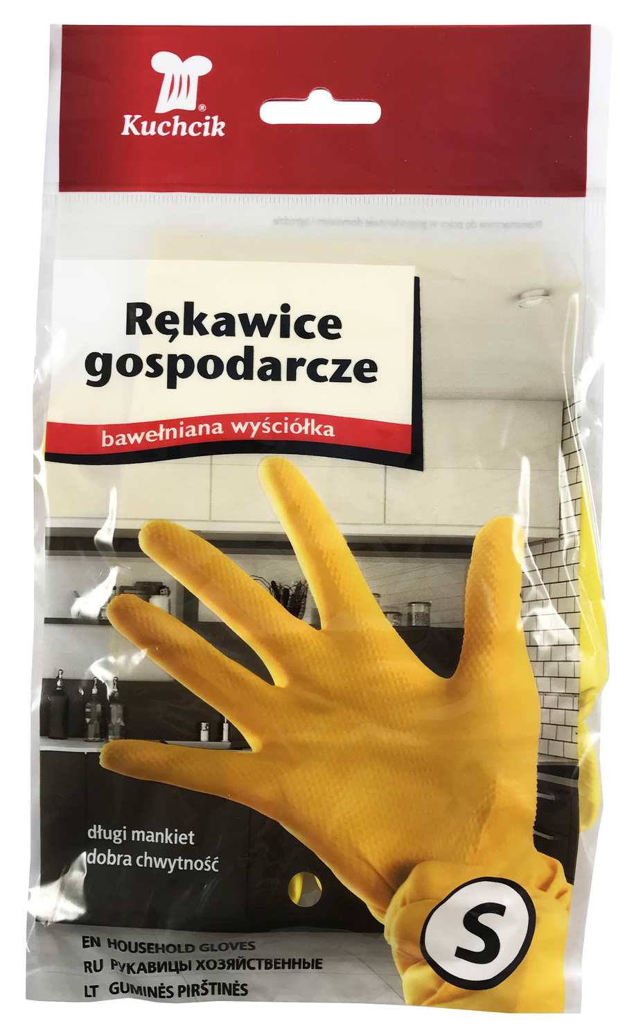 Rękawice gumowe ogrodowe źółte S Rękawice gospodarcze gumowe żółte S marki Kuchcik z bawełnianą wyściółką