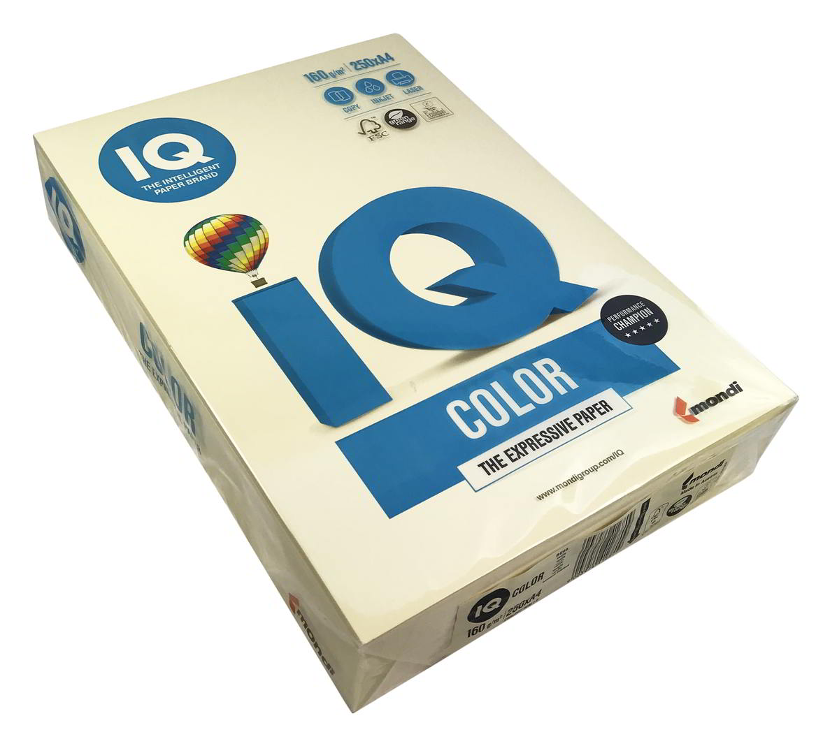 Papier IQ COLOR A4 160g kolor wanilia, opakowanie 250 arkuszy