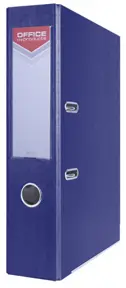 Segregator A4 70 mm matowy niebieski Office Products z metalowymi zaciągami i etykietą grzbietową.