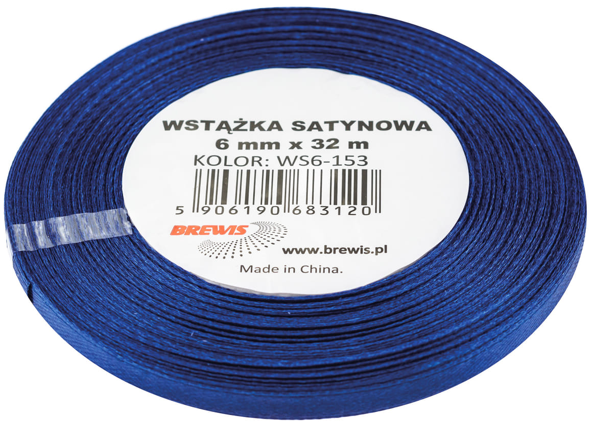 Wstążka satynowa 6mm x 32m w kolorze niebieskim na zwoju.