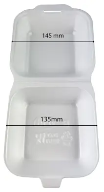 Pudełko styr. hamburger duży 1szt HP-6 Opakowanie hamburger mały wykorzystywany jest przez restauracje, cateringi do pakowania dań wynosowych. Wykonany jest z wysokiej jakości mieszanki styropianowej, dzięki czemu doskonale utrzymuje temperaturę dostarczanych posiłków. Posiada atest PZH do ...