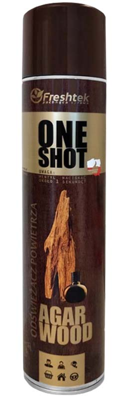 Odświeżacz Freshtek Agarwood 600ml ONE SHOT w aerozolu o zapachu drewna agarowego.