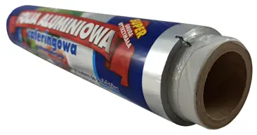 Folia aluminiowa spożywcza 29cm szerokości, 62m długości, grubość 12,5μm, 0,8kg, do pakowania i pieczenia żywności