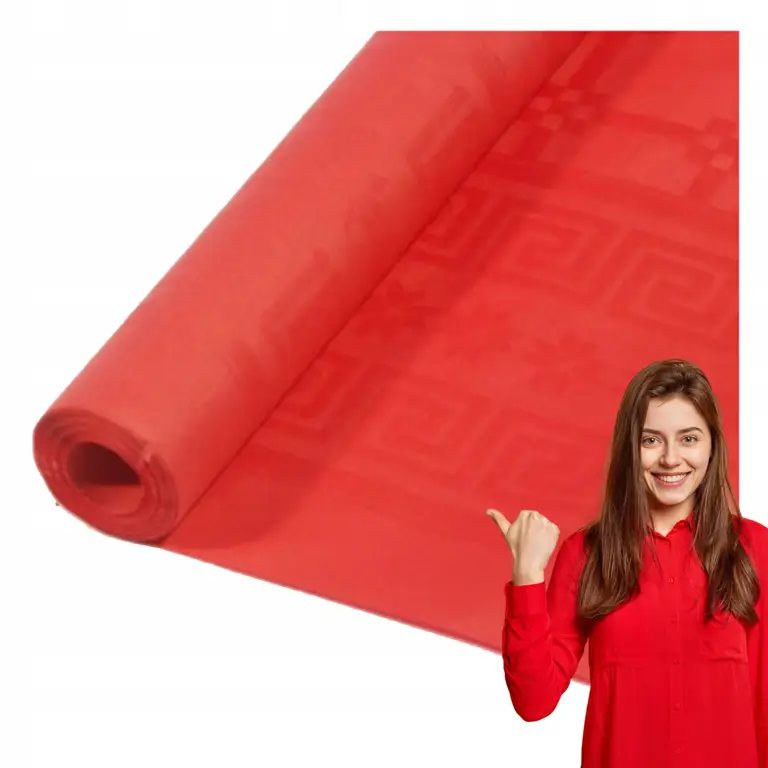 Obrus papierowy na rolce czerwony 1,2 x 6m z wytłoczeniem damaszkowym