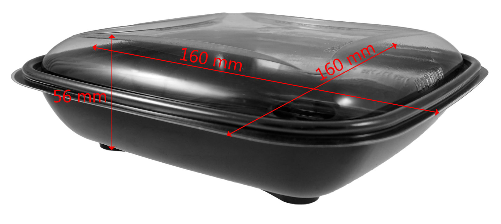 Pojemnik CRUDIPACK 500ml kwadrat 80szt RPET 160x160x56 POJ. CZARNY + POK. TRANSPARENT
