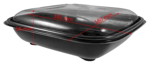 Pojemnik CRUDIPACK 500ml czarny kwadratowy RPET z przezroczystą pokrywką, wymiary 160x160x56mm.