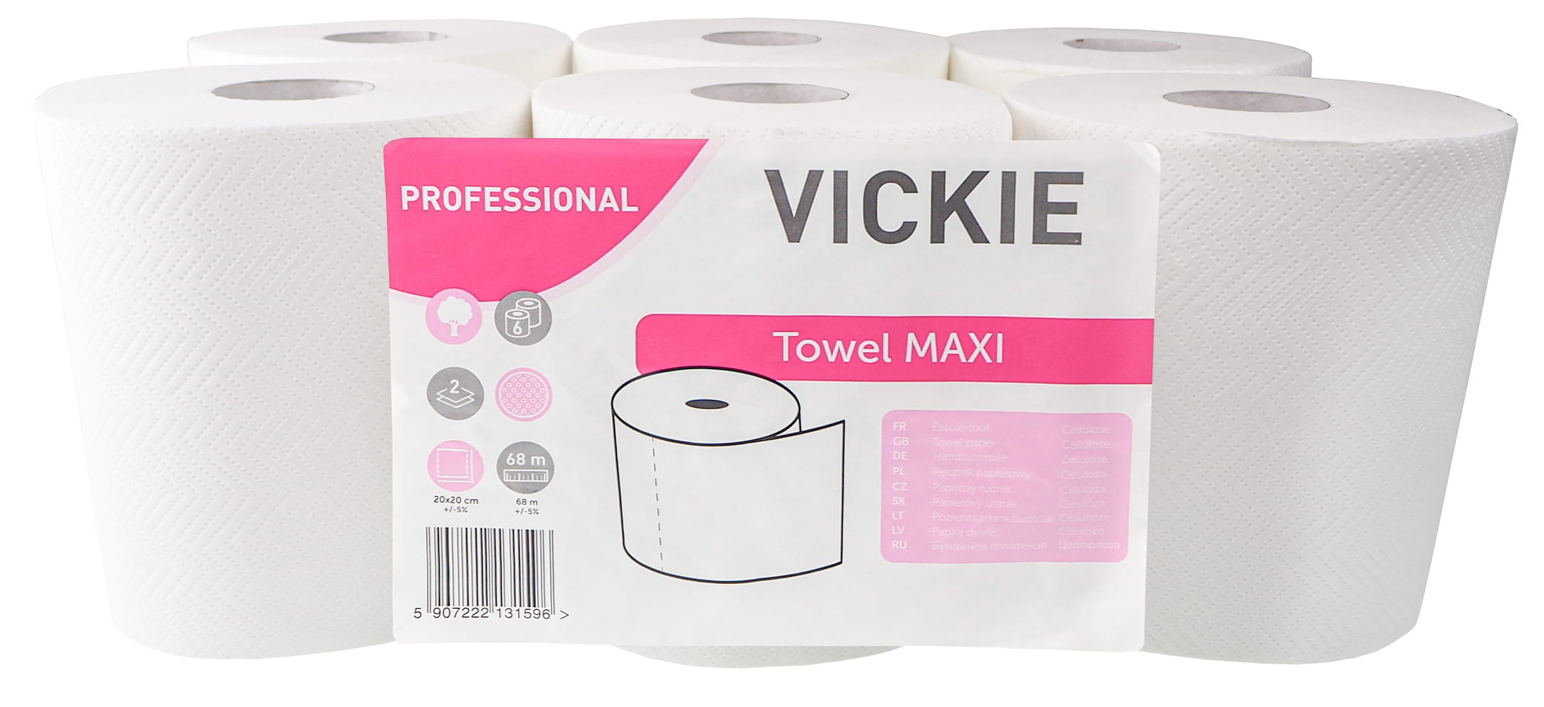 Ręcznik celuloza dwuwarstwowy Vickie Superroll biały rolka 0,5kg 68mb