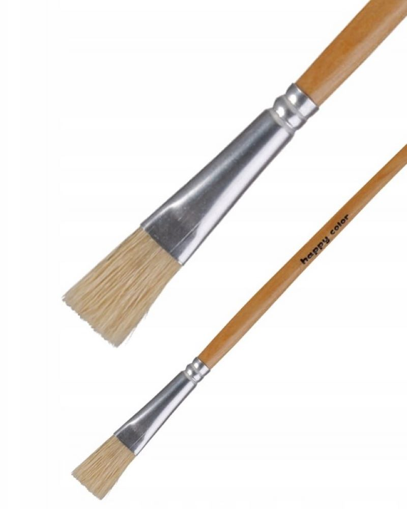 Pędzel Szkolny Natural 1szt Płaski nr 18 Happy Color Pędzel z naturalnej, wysokiej jakości szczeciny idealny do farb plakatowych, olejnych, temper oraz klejów. Numer oznacza szerokość pędzla w milimetrach. Rozmiar: 18.