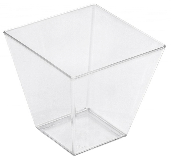 FINGERFOOD PS kubki 120ml 50szt kształt prostokątny 6x6x5,5cm Kubek fingerfood PS prostokątny 120ml przezroczysty do serwowania przekąsek