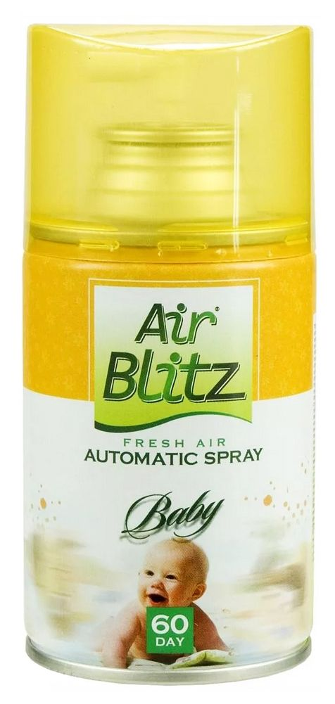 Odświeżacz Air Blitz puszka 260ml Baby automatic spray żółty do elektronicznych urządzeń rozpylających.