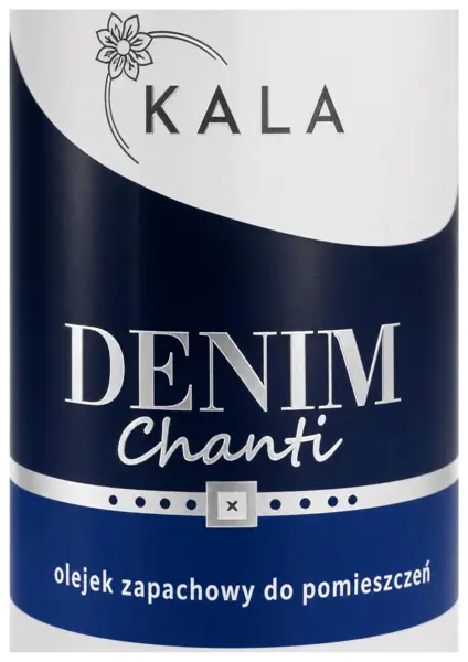 Odświeżacz powietrza KALA Denim Chanti 250ml olejek zapachowy w białym i granatowym opakowaniu.