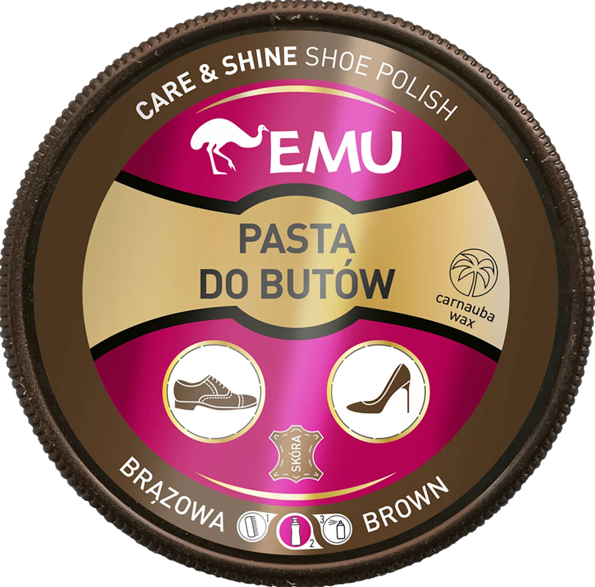 Pasta do butów EMU brązowa w puszce 50ml, do pielęgnacji i nabłyszczania obuwia ze skóry.