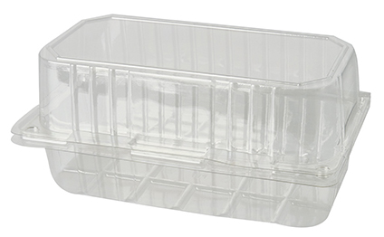 Pojemnik CUKIERNICZY PET K-18 1szt 19,5/11,9/6cm 1300ml Pojemnik cukierniczy PET K-18 1300ml z przezroczystym tworzywa z zawiasową pokrywką, wymiary 19,5x11,9x6cm.
