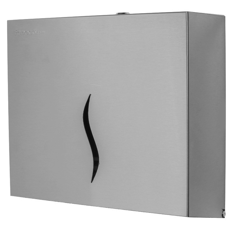 Pojemnik na ręczniki papierowe w listkach typu ZZ, wykonany jest z polerowanej stali nierdzewnej. Bardzo prosty w obsłudze i łatwy w konserwacji. Wyposażony jest w zamykaną kluczykiem komorę na ręczniki oraz wizjer do kontrolowania ilości ręczników w p...