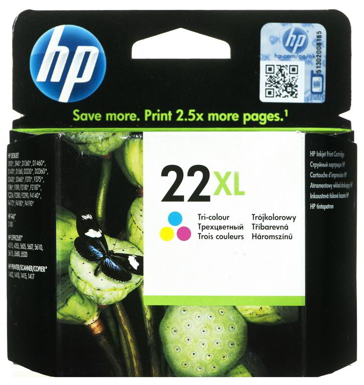 Tusz HP 22 XL kolor trójkolorowy oryginał w opakowaniu producenta.