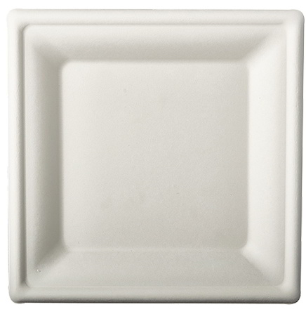 Talerz z trzciny cukrowej Kwadrat 20/20 Talerz kwadratowy 20x20 cm z trzciny cukrowej, jednorazowy, biały.