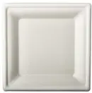 Talerz z trzciny cukrowej Kwadrat 20/20 Talerz kwadratowy 20x20 cm z trzciny cukrowej, jednorazowy, biały.