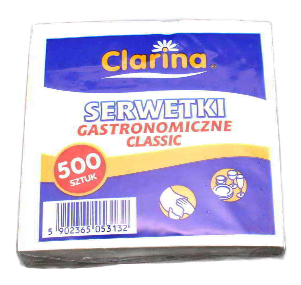 Serwetki gastronomiczne Clarina białe jednowarstwowe 15x15cm, opakowanie 500 sztuk
