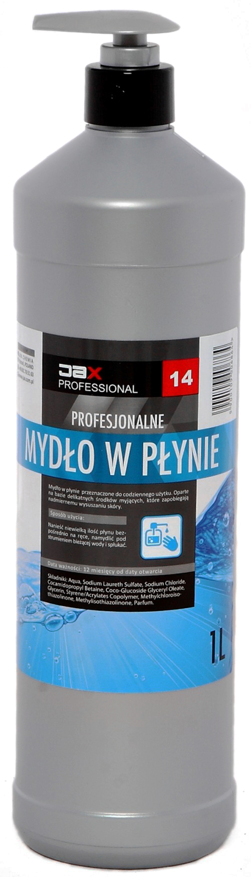 JAX Mydło w płynie z pompką 14 1L z pompką kremowe nie wysusza skóry wydajne Kremowe mydło w płynie, przeznaczone do codziennego użytku, do mycia rąk i całego ciała.
Jego formułę oparto na bazie delikatnych środków myjących, które zapobiegają nadmiernemu wysuszaniiu skóry. Pozostawia na dłoniach i ciele delikatną warstwę och...