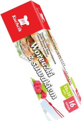 Grube i wytrzymałe worki na mrożonki, wyposażone w suwak ułatwiający szczelne, wielokrotne zamykanie torebki. Służą do pakowania, przechowywania i mrożenia żywności. Posiadają nadrukowane pole pozwalające na umieszczenie opisu, np.: zawartości, daty za...