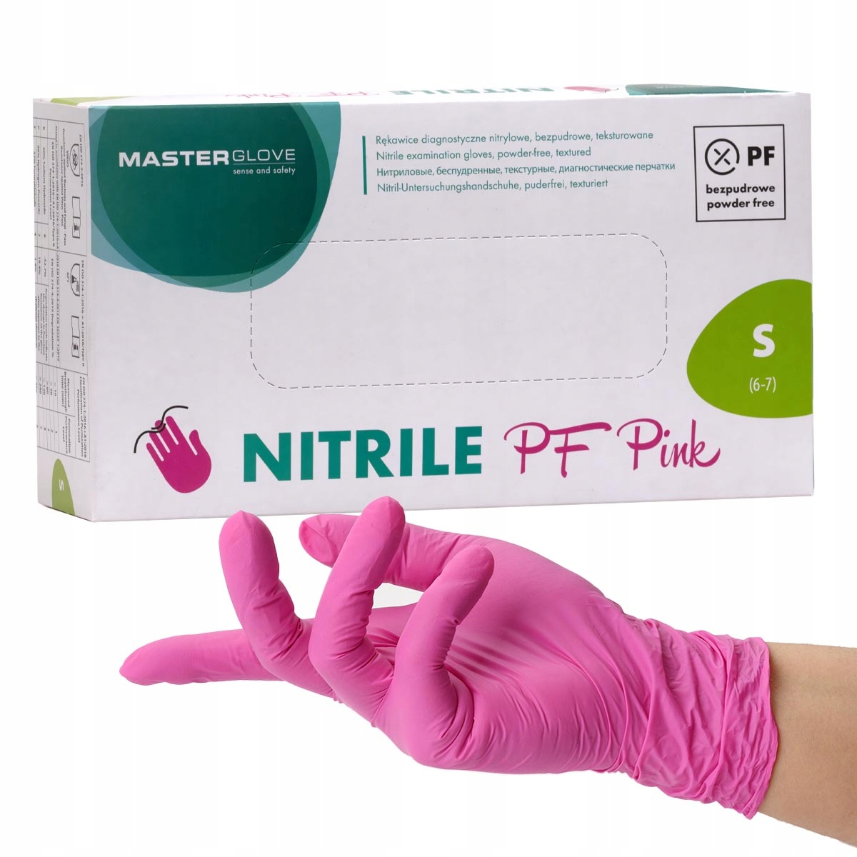 Rękawice nitrylowe MASTERGLOVE PF Pink różowe rozmiar S 100 sztuk bezpudrowe