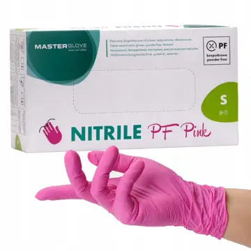 Rękawice nitrylowe MASTERGLOVE PF Pink różowe rozmiar S 100 sztuk bezpudrowe