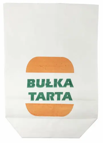 Torebki papierowe BUŁKA TARTA 0,5KG 10kg Biała z atestem Papierowe torebki z nadrukiem "Bułka tarta", to idealne rozwiązanie w handlu i przemyśle piekarniczym. Produkt bardzo estetyczny, wykonany z białego papieru, torebki z przeznaczeniem do pakowania bułki tartej. Opakowania posiadają atest do kontaktu z ż...