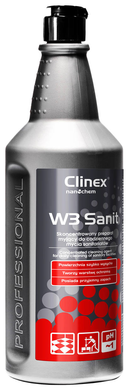 Płyn do czyszczenia łazienek CLINEX W3 Sanit 1L w butelce z pompką dozującą
