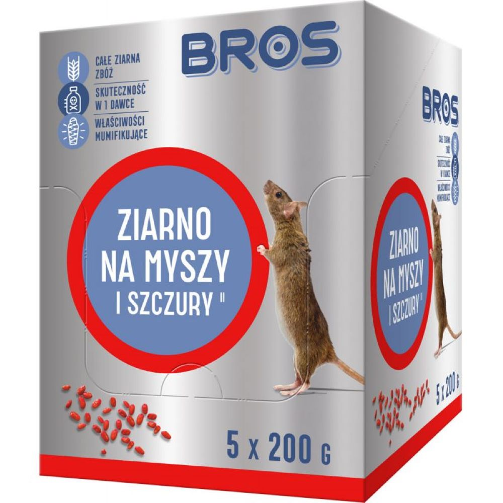 BROS ziarno na myszy i szczury 200g opakowanie zbiorcze 5 torebek