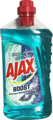 Płyn AJAX to uniwersalny środek czyszczący, który możesz bezpiecznie stosować do każdej powierzchni. Na trudne zabrudzenia można użyć płynu bezpośrednio z butelki, a do mycia podłogi wydajnie rozcieńczyć. Niewidoczna warstwa ochronna zapobiega przed os...