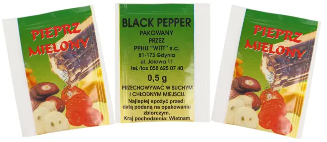 Najwyższej jakości czarny pieprz, dodawać go można niemal do wszystkich potraw. Posiada intensywny smak i aromat.
Saszetka: 0,5g.
Opakowanie zawiera: 250 saszetek.