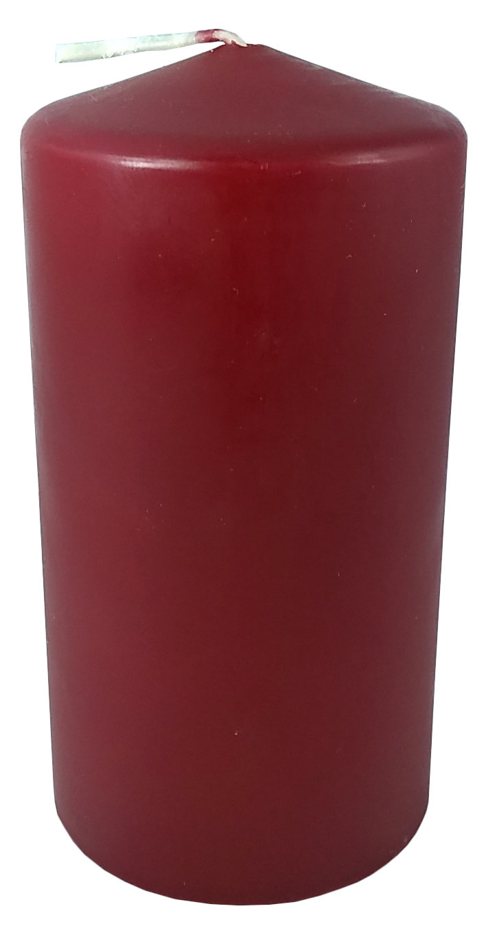 Świeca pieńkowa bordo o wymiarach 6cm x 11cm, 1 sztuka z nitką.