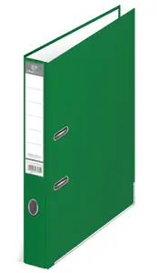 Segregator A4 50 mm MATOWY ZIELONY Ekonomiczny segregator wykonany z kartonu o grubości 2mm, gramatura 1170gsm. Wyposażony w dolną listwę wzmacniającą oraz dwustronną, wymienną etykietę grzbietową. Wzmocniony otwór na palec. Zmieści 300 kartek. Szerokość grzebietu: 50mm