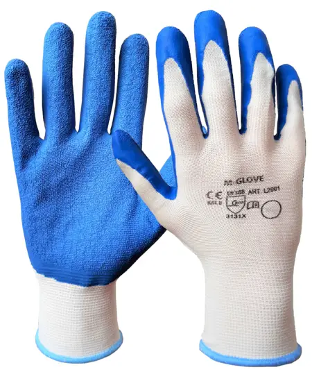 Rękawice ochronne wykonane z białej dzianiny poliestrowej, powlekane miękkim, odpornym na ścieranie lateksem w kolorze niebieskim. Struktura gumy zapewnia wyśmienitą zręczność i bardzo dobrą przyczepność.

Rozmiar: L/9