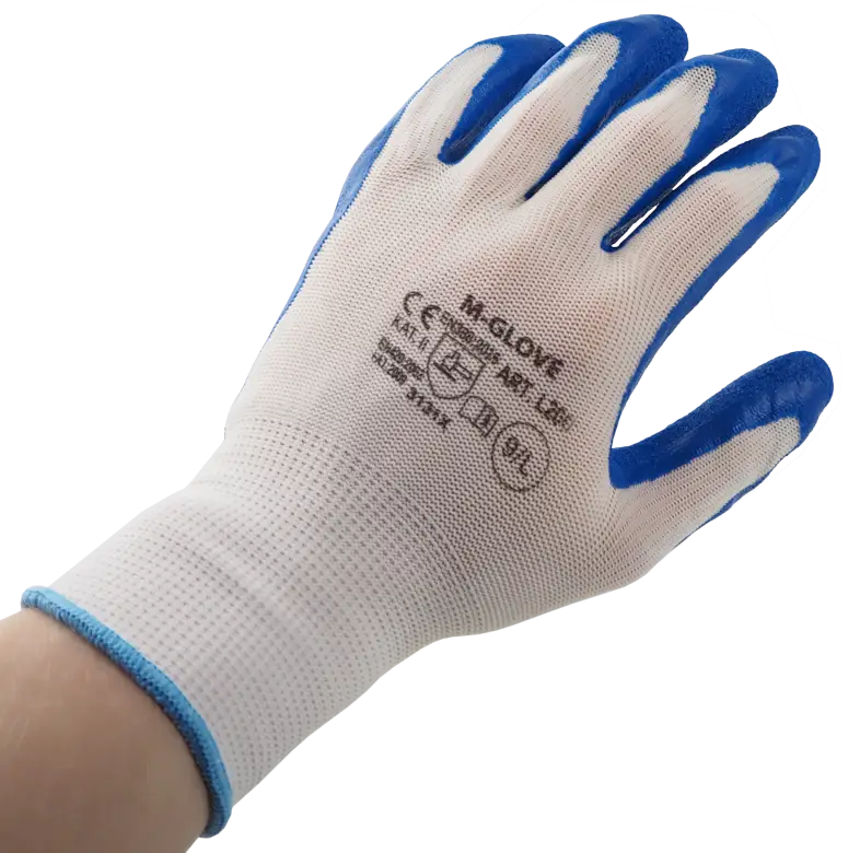 Rękawice ochronne wykonane z białej dzianiny poliestrowej, powlekane miękkim, odpornym na ścieranie lateksem w kolorze niebieskim. Struktura gumy zapewnia wyśmienitą zręczność i bardzo dobrą przyczepność.

Rozmiar: L/9