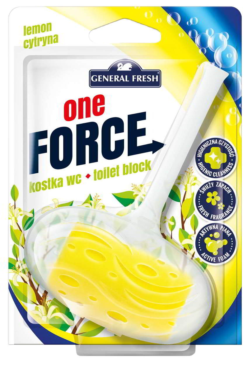 Kostka WC General Fresh One Force 40g cytrynowy zapach w białym opakowaniu z żółtą kostką